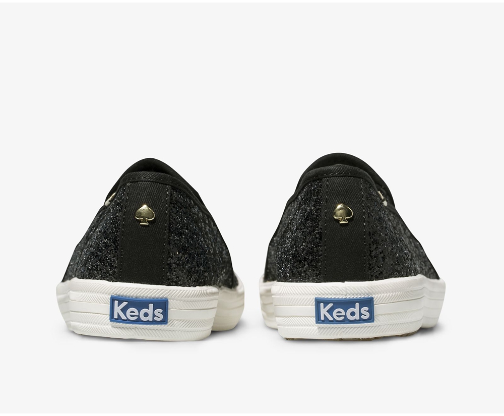 Keds Womens Slip Ons Black - Kate Spade new york Double Decker Glitter - 904SZBWAR